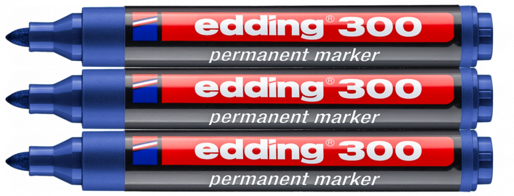 3x Marker permanentny edding 300, okrągła, 1.5-3mm, niebieski