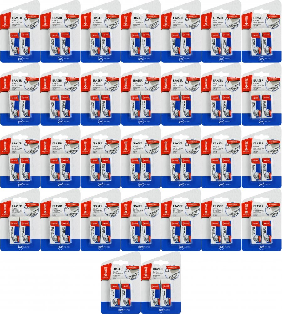 60x Gumka ołówkowa MemoBe biurowa, 58x21x11mm, 2 sztuki, biały