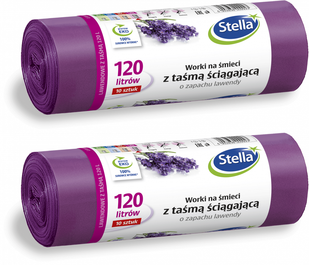 2x Worki na śmieci Stella, na odpady zmieszane, ekologiczne, 120l, 10 sztuk, lawendowe, fioletowy