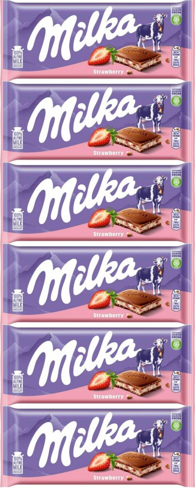 6x Czekolada Milka Strawberry, truskawkowa, 100g