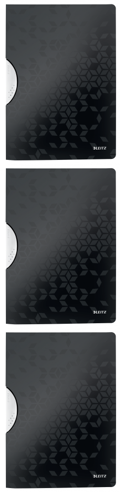 3x Skoroszyt plastikowy z klipsem Leitz Wow ColorClip, A4, do 30 kartek, czarny