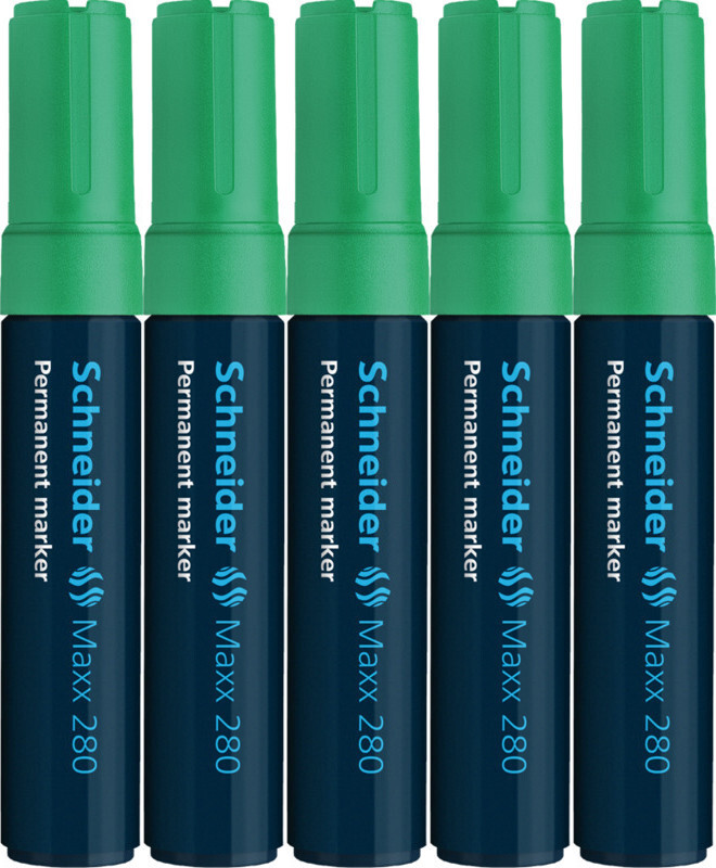 5x Marker permanentny Schneider, Maxx 280, ścięta, 12mm, zielony