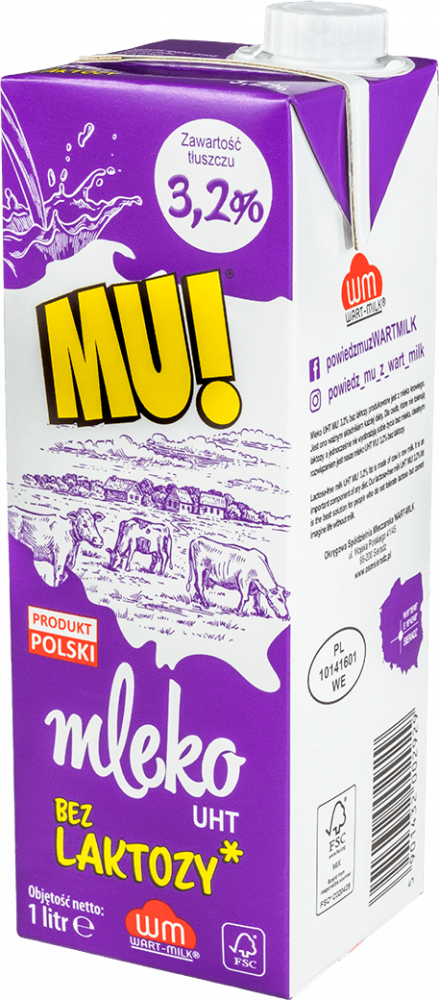 Mleko UHT Wart-Milk MU!, bez laktozy, 3.2%, 1l
