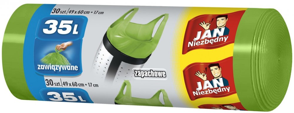 Worki na śmieci Jan Niezbędny T-shirt, zapachowe, na odpady zmieszane, 35l, 30 sztuk, zielony