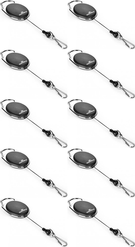 10x Mechanizm ściągający Durable Jojo Style, metalowe zapięcie - karabińczyk, linka 80cm, czarny