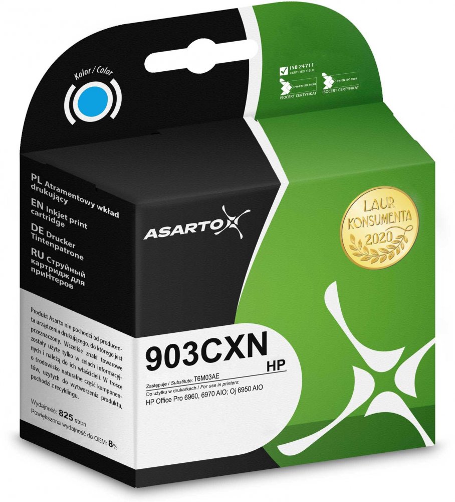 Tusz Asarto AS-H903CXN (T6M03AE), 825 stron, cyan (błękitny)