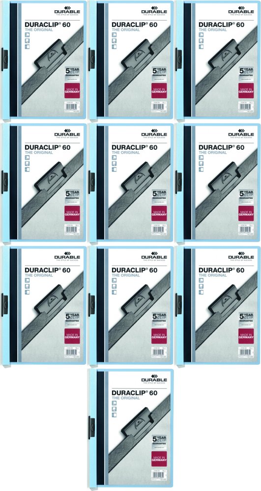 10x Skoroszyt plastikowy z klipsem Durable DuraClip, A4, do 60 kartek niebieski