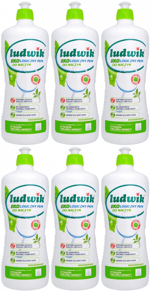 6x Płyn do naczyń Ludwik Ekologiczny, cytrusy i zielona herbata, 900ml