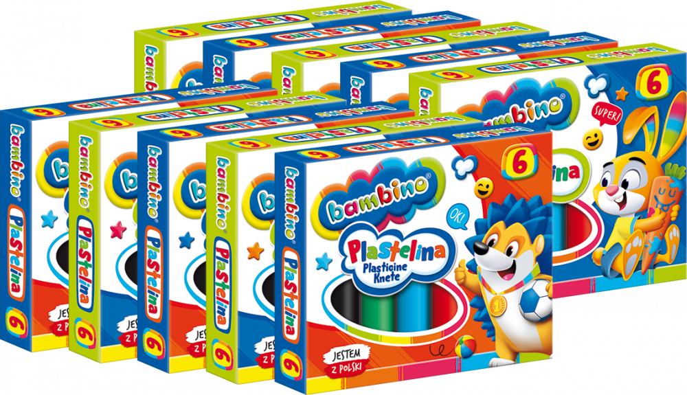 10x Plastelina Bambino Zwierzaki Uczniaki, 6 sztuk, mix kolorów