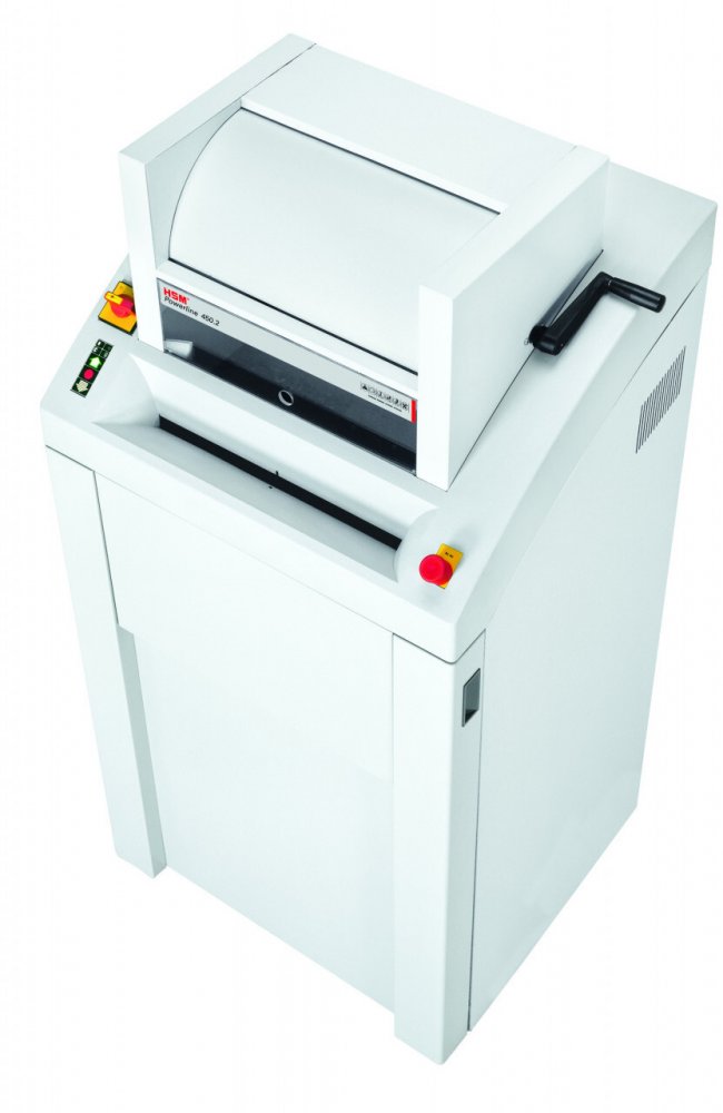 Niszczarka HSM Powerline 450.2, ścinek 3.9x40mm, 70 kartek, E-3/F-1/O-3/P-4/T-4 DIN, biały