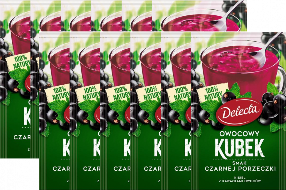 12x Kisiel Delecta Owocowy Kubek z kawałkami owoców, czarna porzeczka, 30g