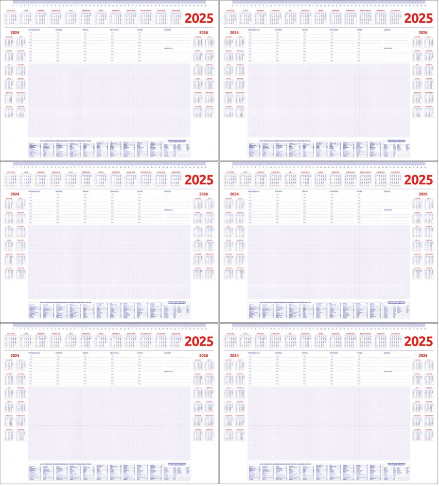 6x Podkład na biurko Udziałowiec, z kalendarzem 2025 i notatnikiem, A2, bez listwy