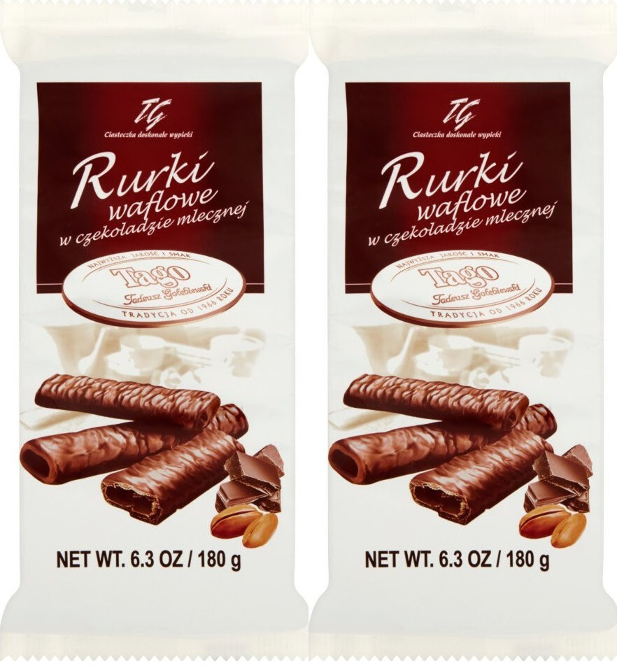 2x Rurki waflowe Tago, w czekoladzie mlecznej, 180g