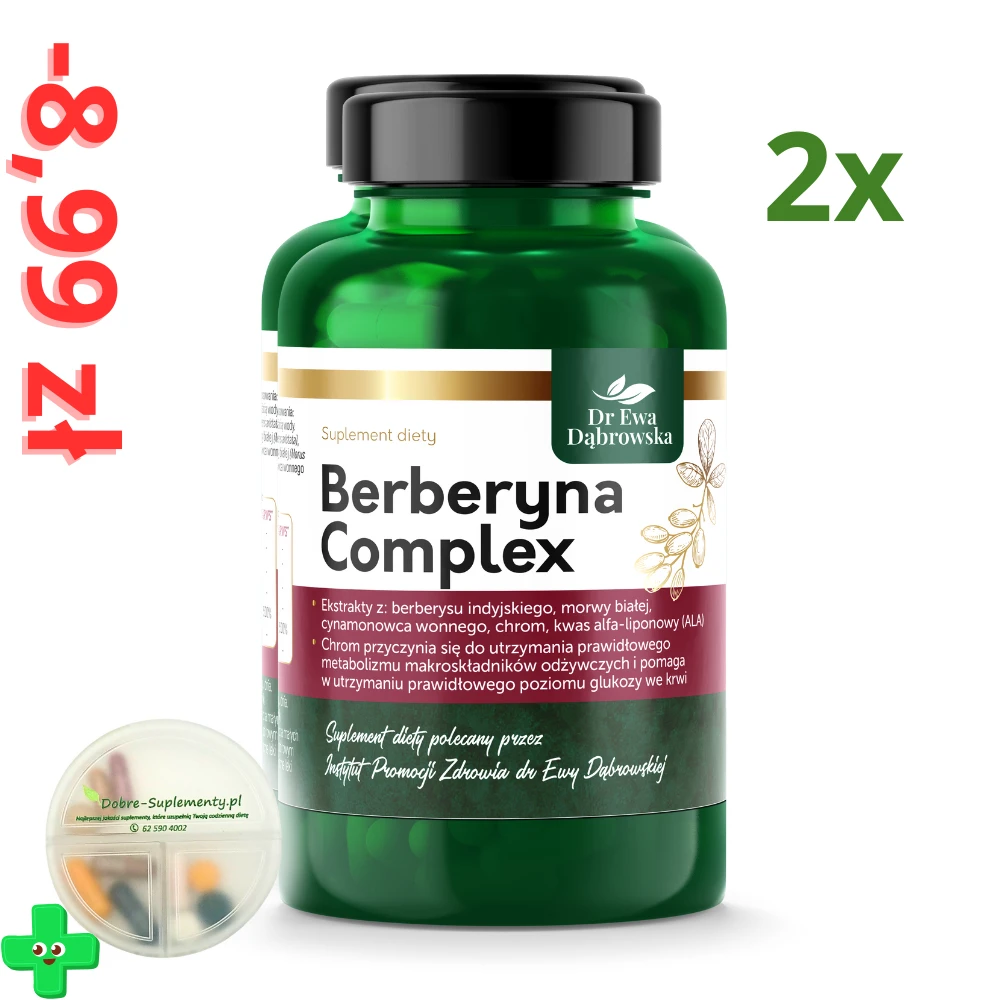 Zestaw: 2x Berberyna Complex 60kaps. dr Ewa Dąbrowska + pojemnik na suplementy