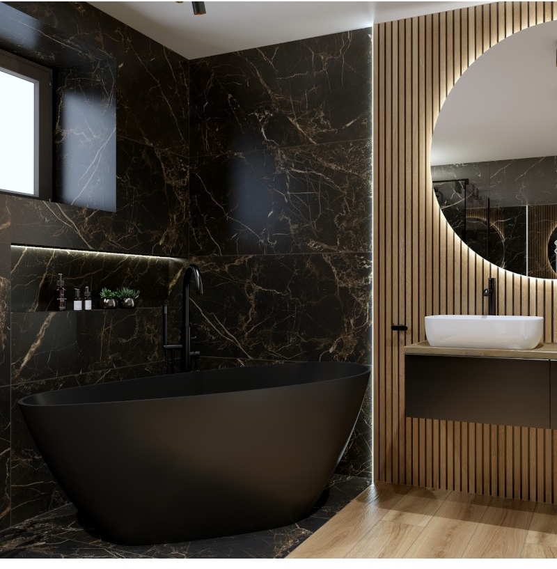 LaVita Pietra wanna wolnostojąca 150x70 cm owalna czarny mat