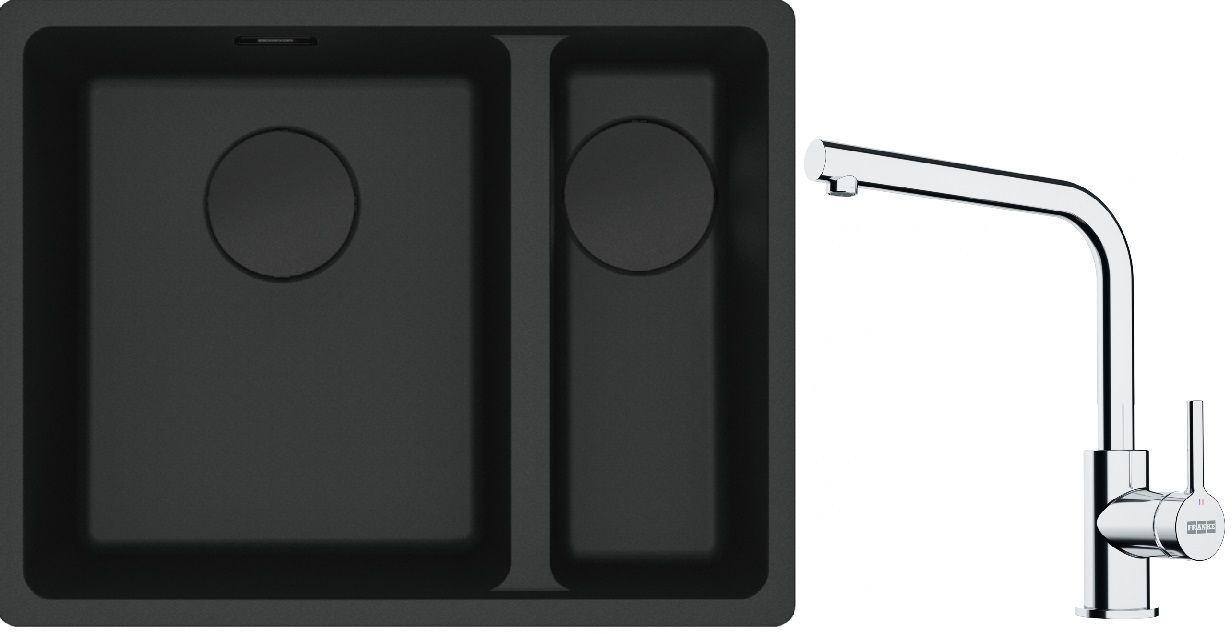 Franke Maris MRG 160-34-15SBR zlewozmywak 52x40 cm Fragranite czarny mat z baterią kuchenną Lina chrom (1250697755, 1150693230)
