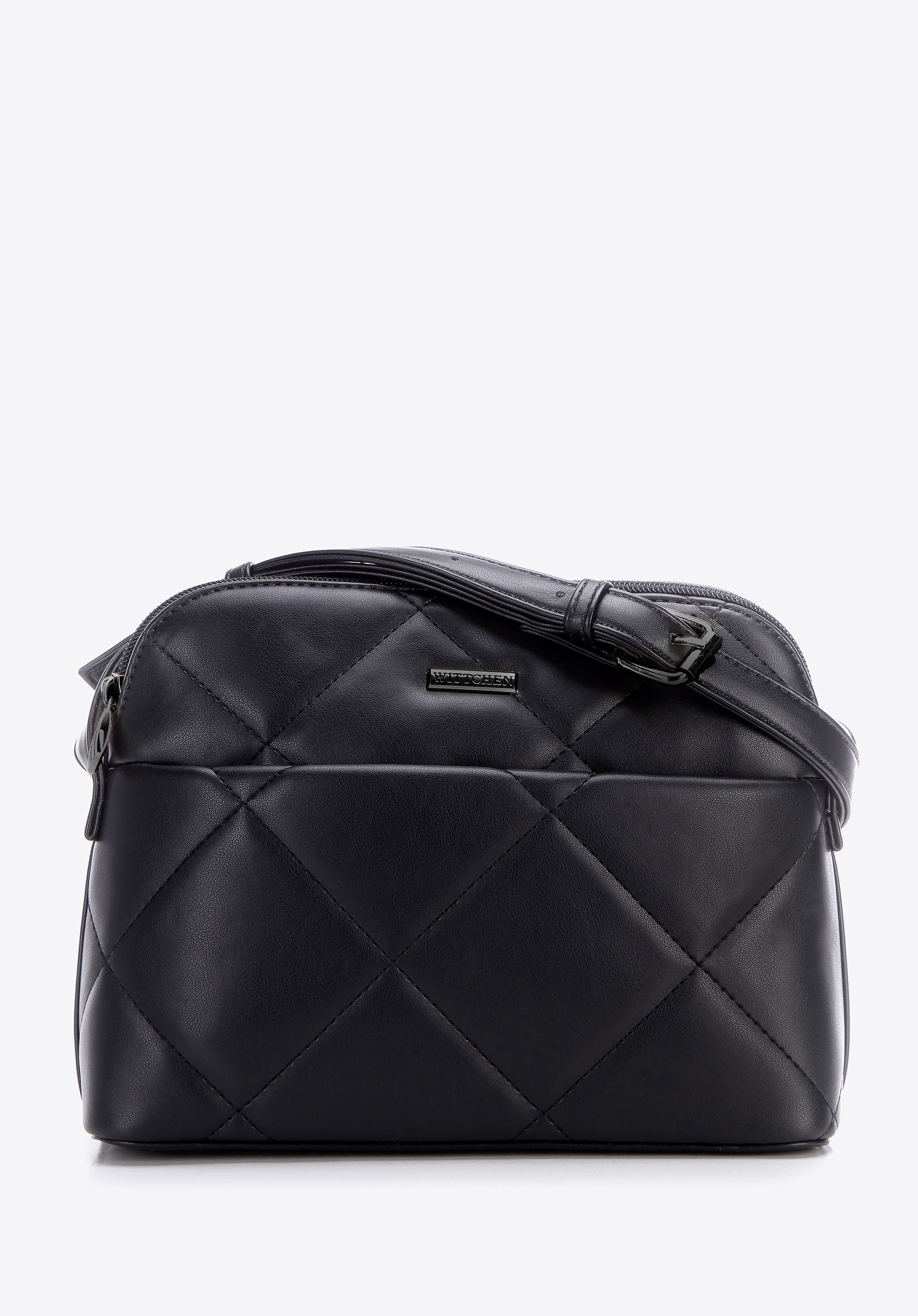 Damska crossbody z przeszyciami ekoskóra czarno - grafitowa