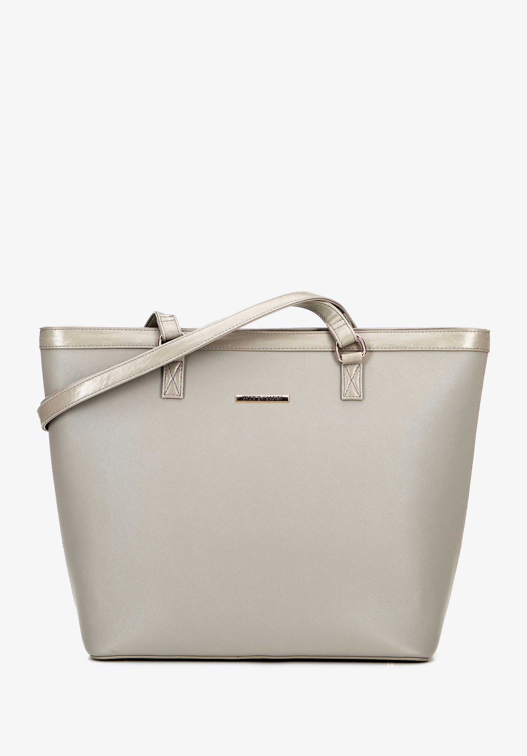 Damska shopperka z ekoskóry szaro - złota