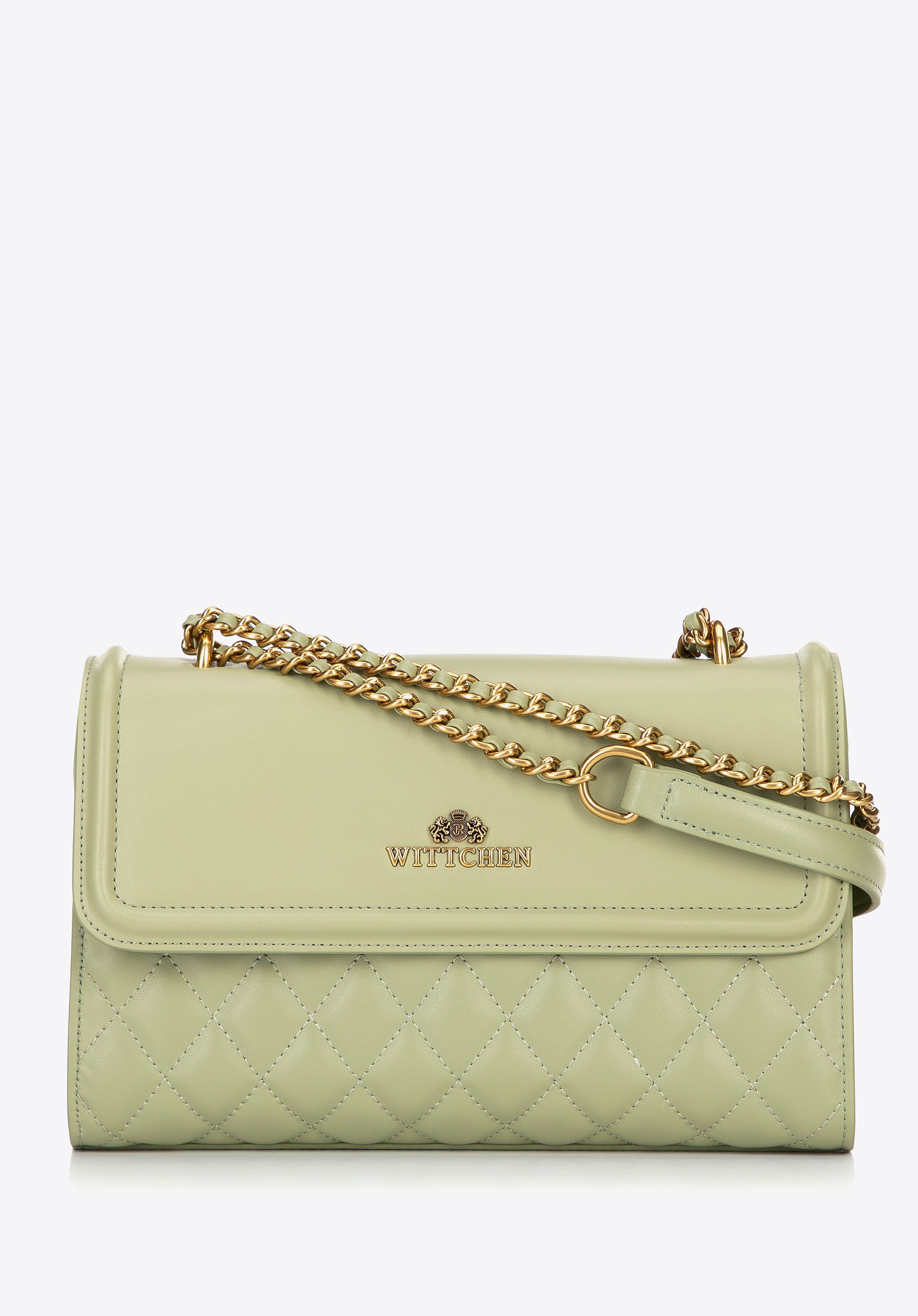 Damska listonoszka ze skóry naturalnej w pikowanie pistacjowa