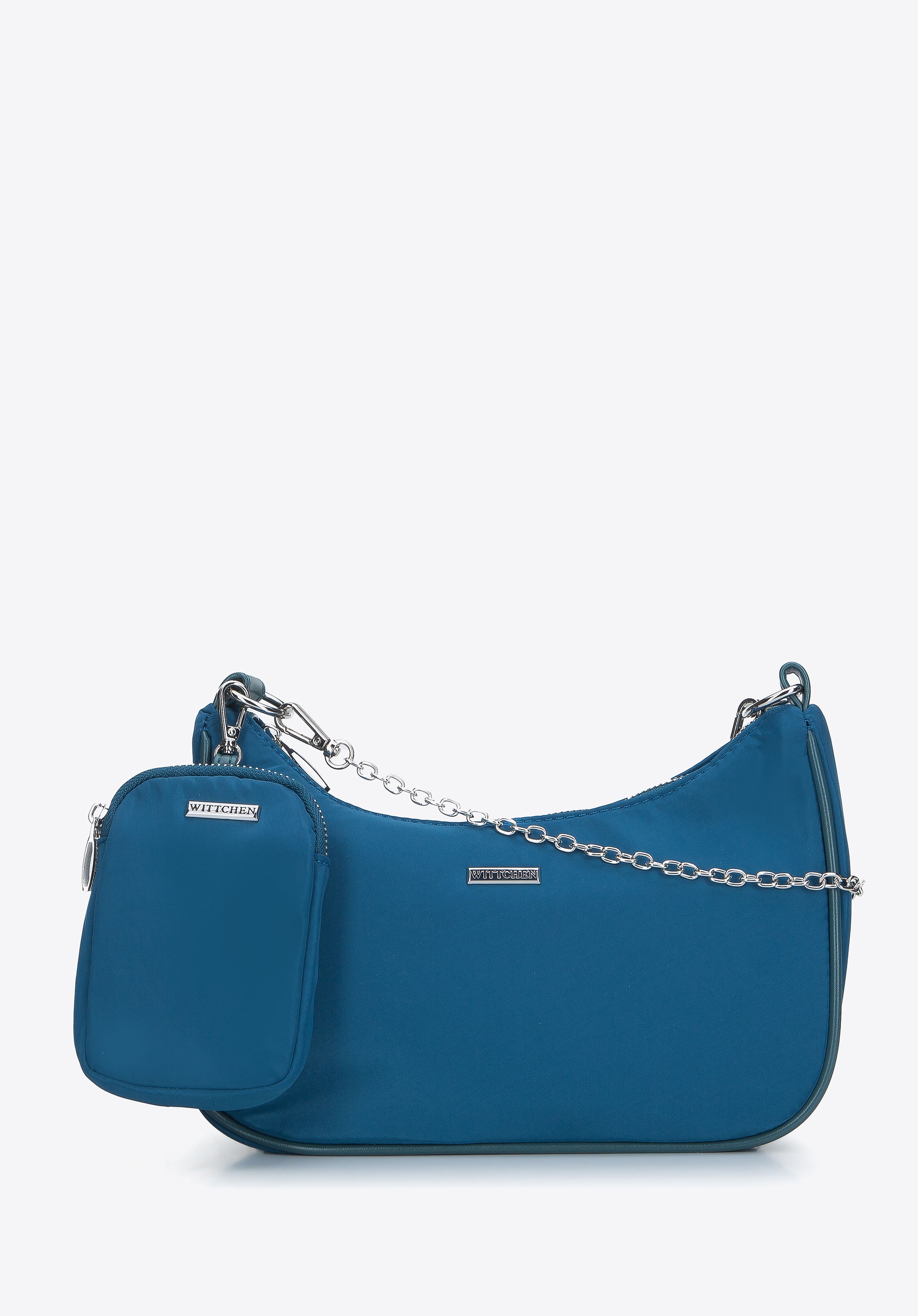 Torebka rogal z tkaniny z saszetką turkusowa