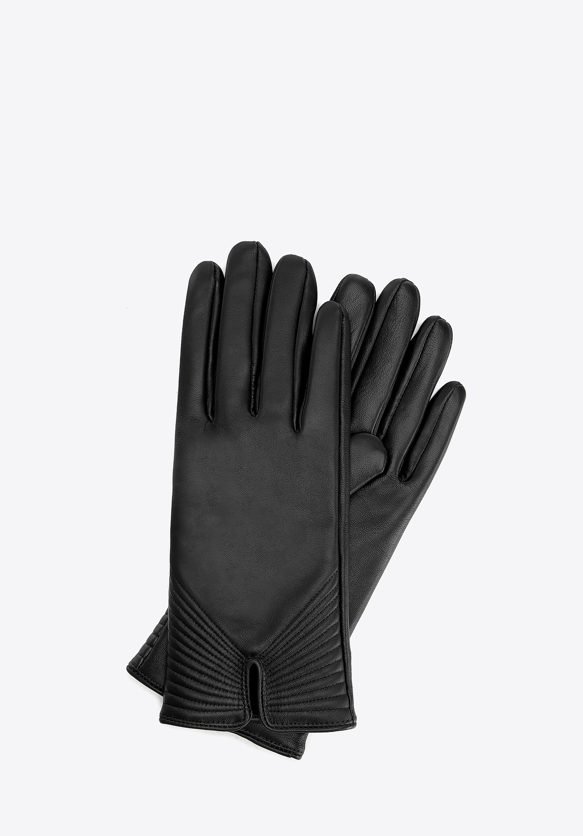 Damskie rękawiczki skórzane z domieszką wełny czarne