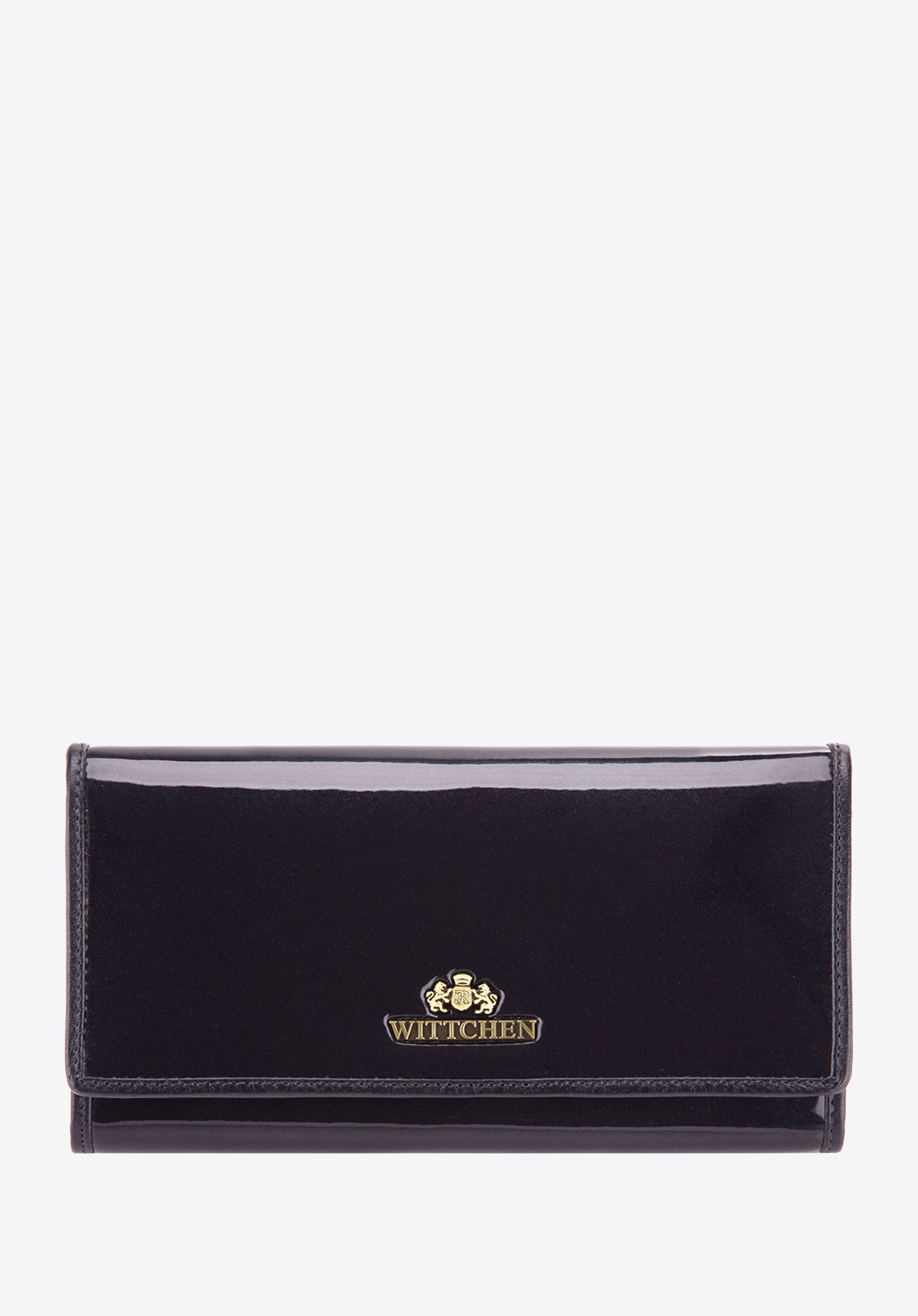 Damski portfel ze skóry lakierowany poziomy granatowy