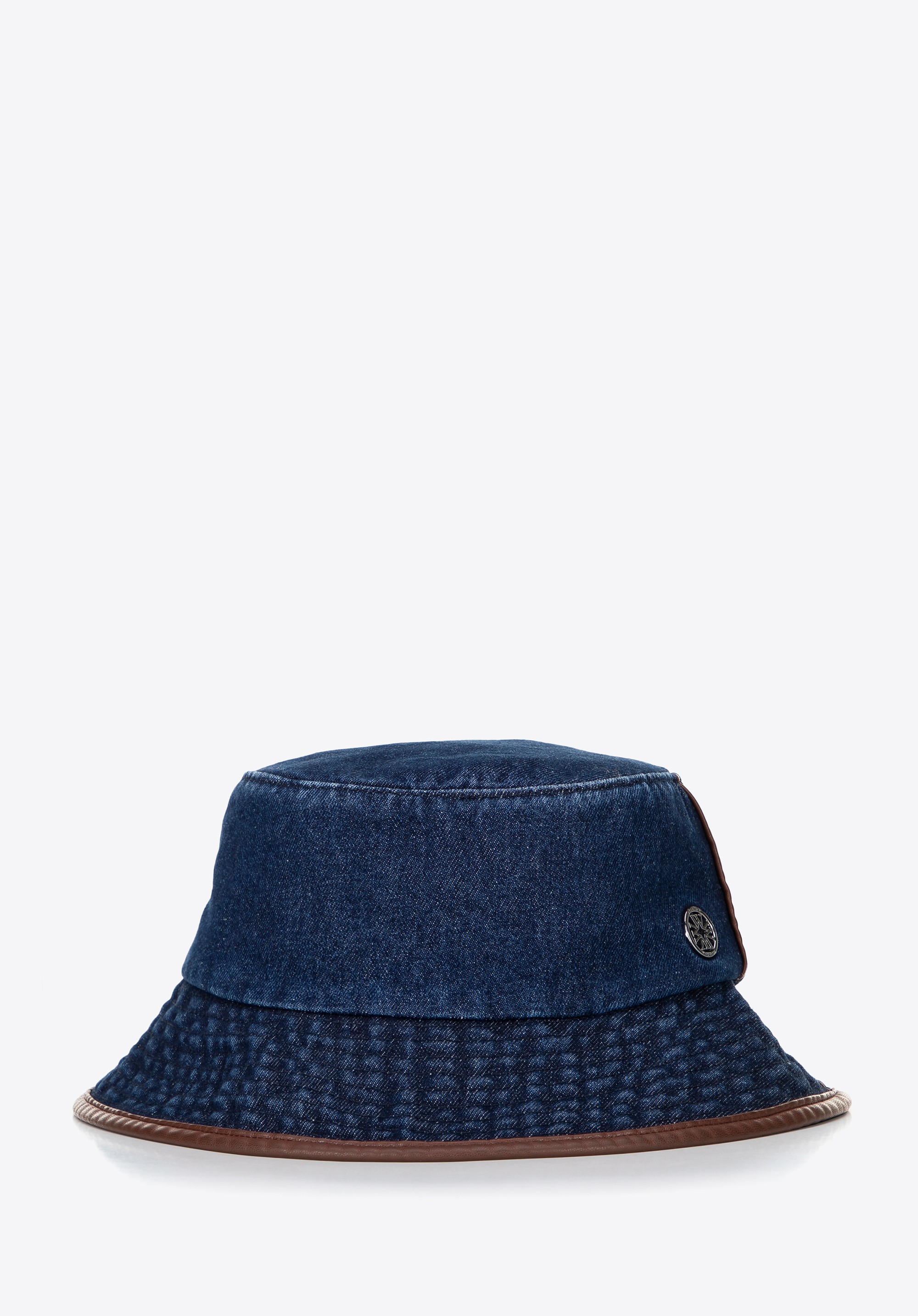 Kapelusz typu bucket z domieszką bawełny unisex granatowo - brązowy