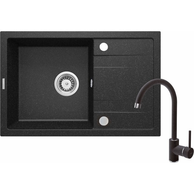 DEANTE Zlewozmywak granitowy CORIO 1-komorowy z ociekaczem z baterią