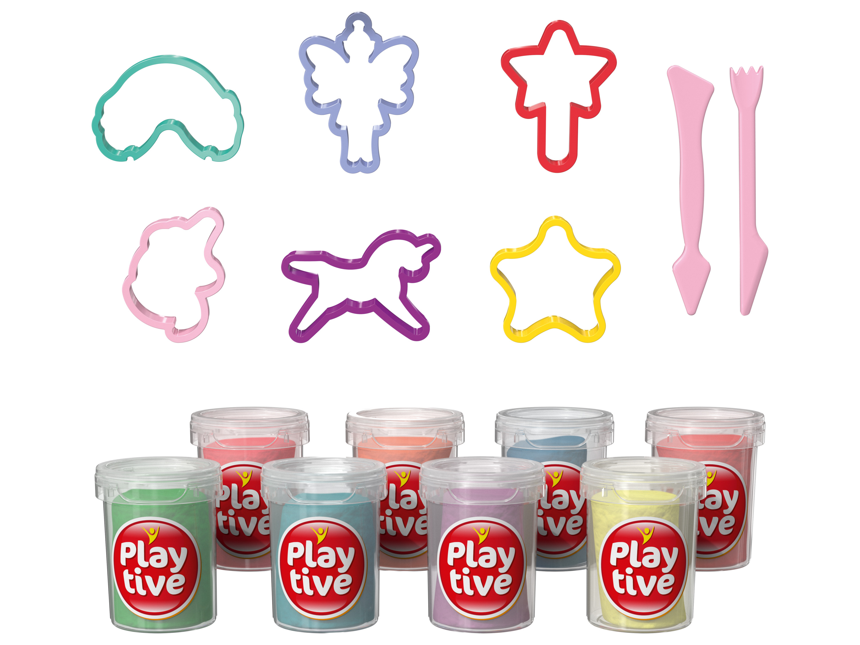 Playtive Ciastolina z foremkami do wykrawania, 16 elementów Bajki