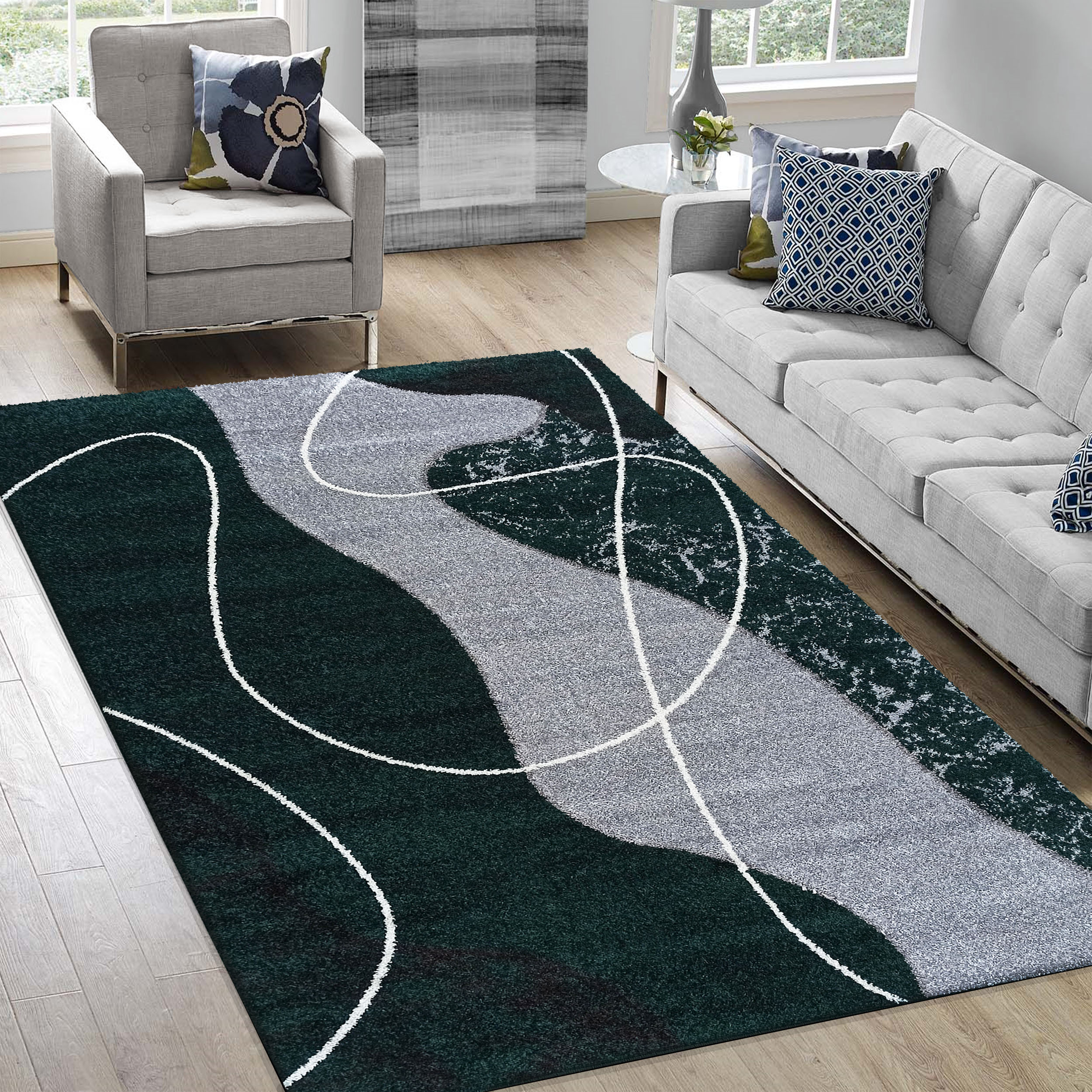 Dywan - 160 x 220 cm - Szary z zielonym - Nowoczesny - Dywanopol