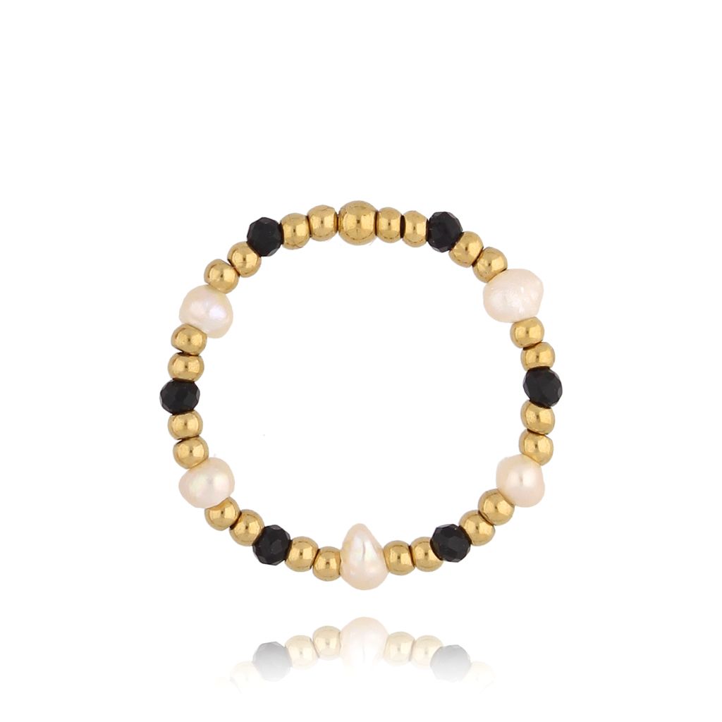 Pierścionek z perełkami i onyksami Aguililla PSC0448 - By Dziubeka