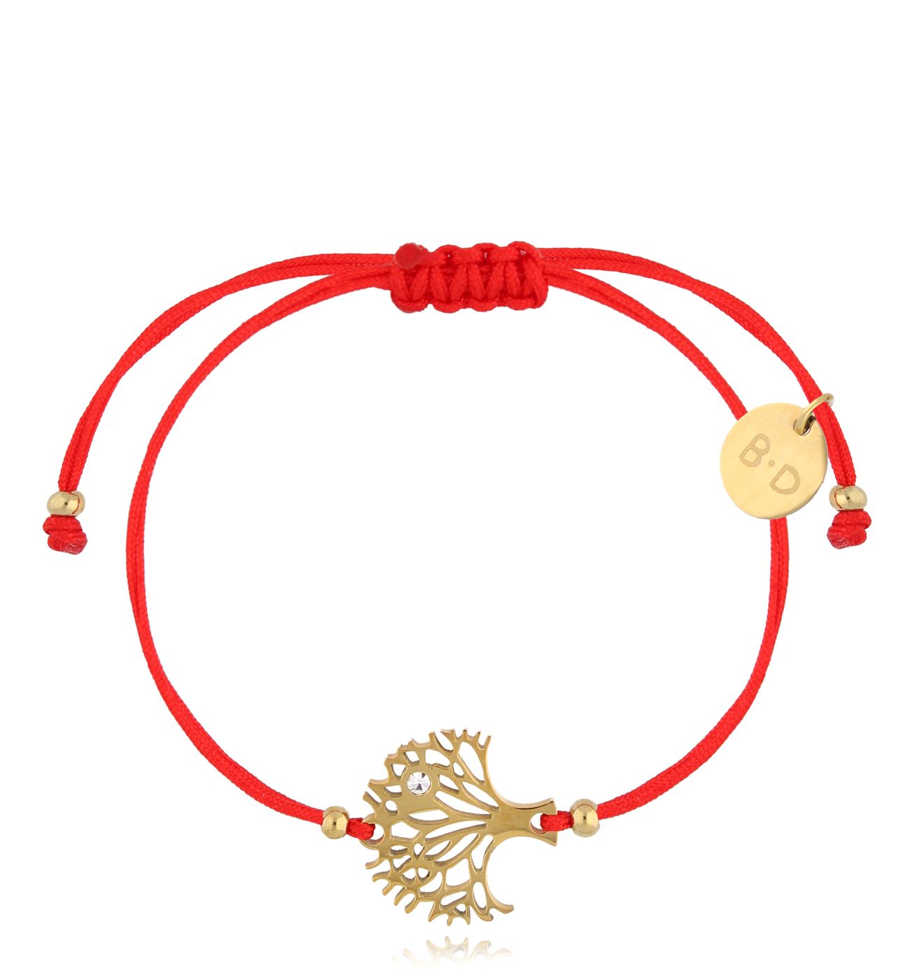 Bransoletka złota z czerwonym sznurkiem i drzewem Arbre BGL0813