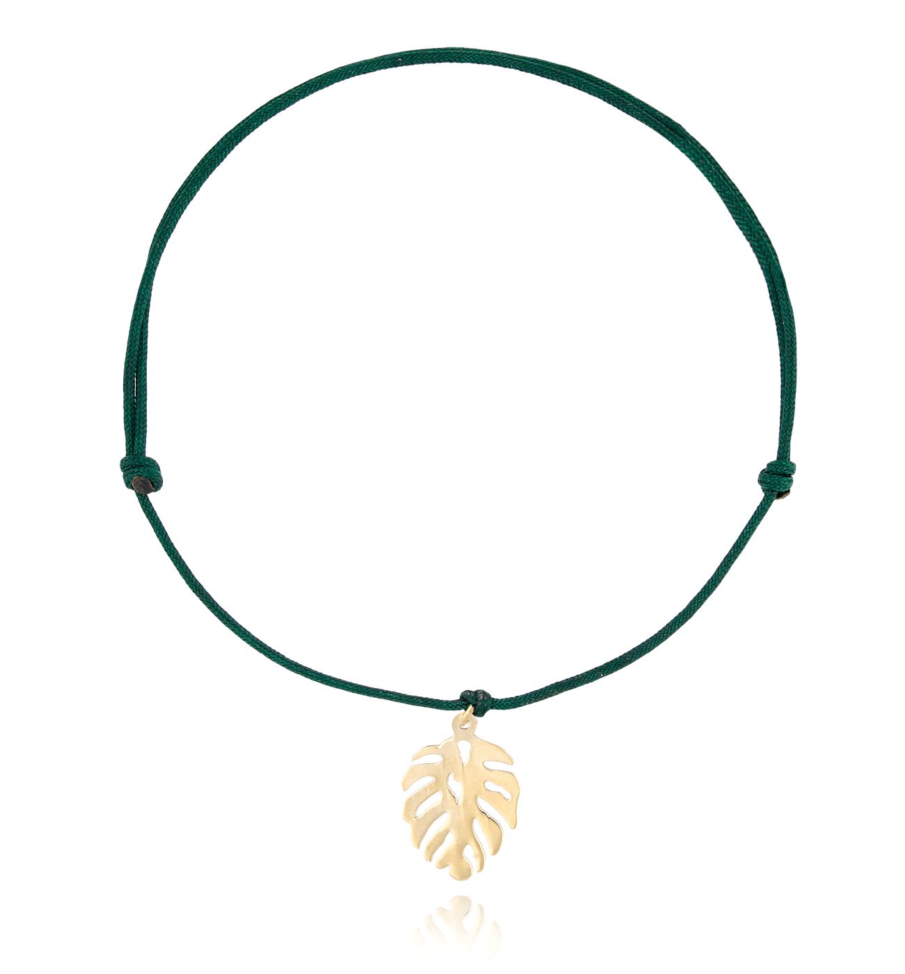 Bransoletka złota monstera na zielonym sznurku - By Dziubeka