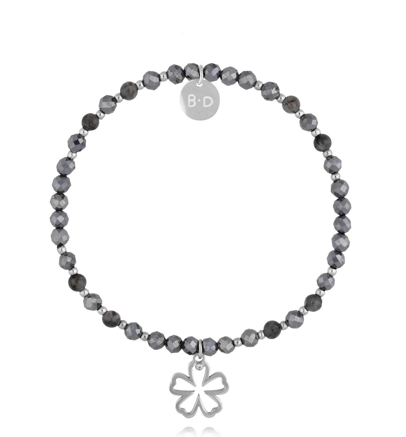 Bransoletka z hematytami i labradorytami z kwiatuszkiem - By Dziubeka