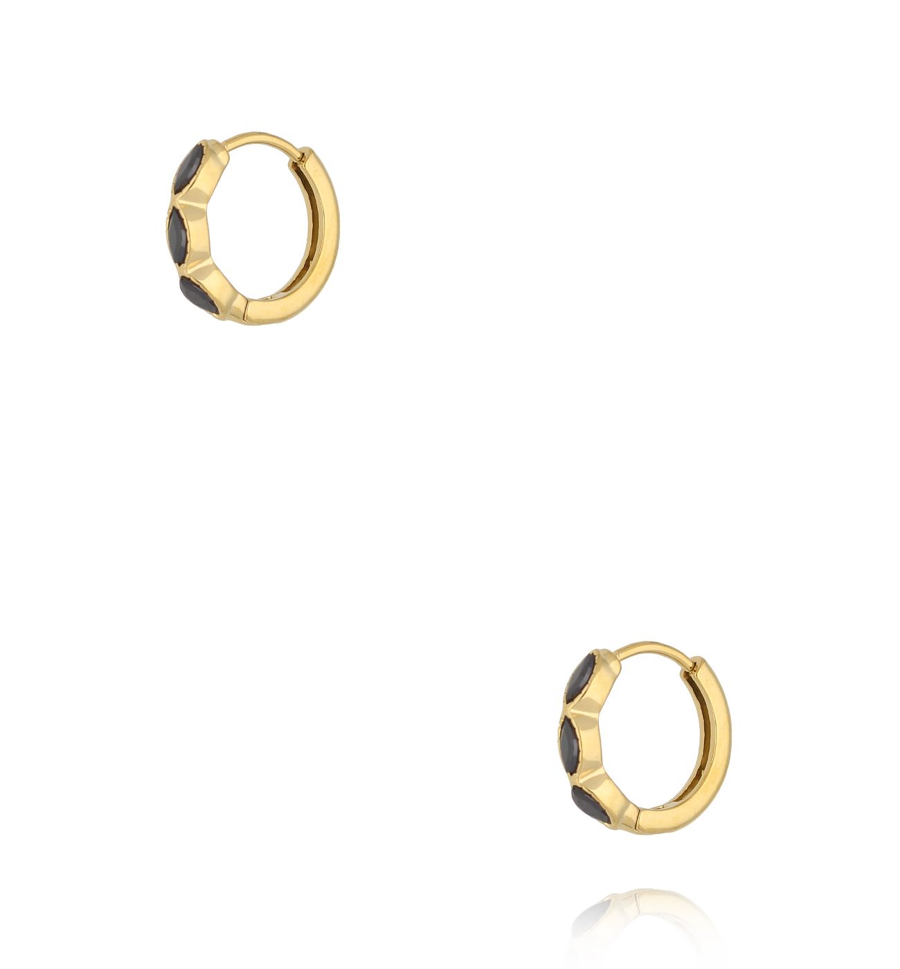 Kolczyki złote kółka z czarnymi cyrkoniami KSA2469