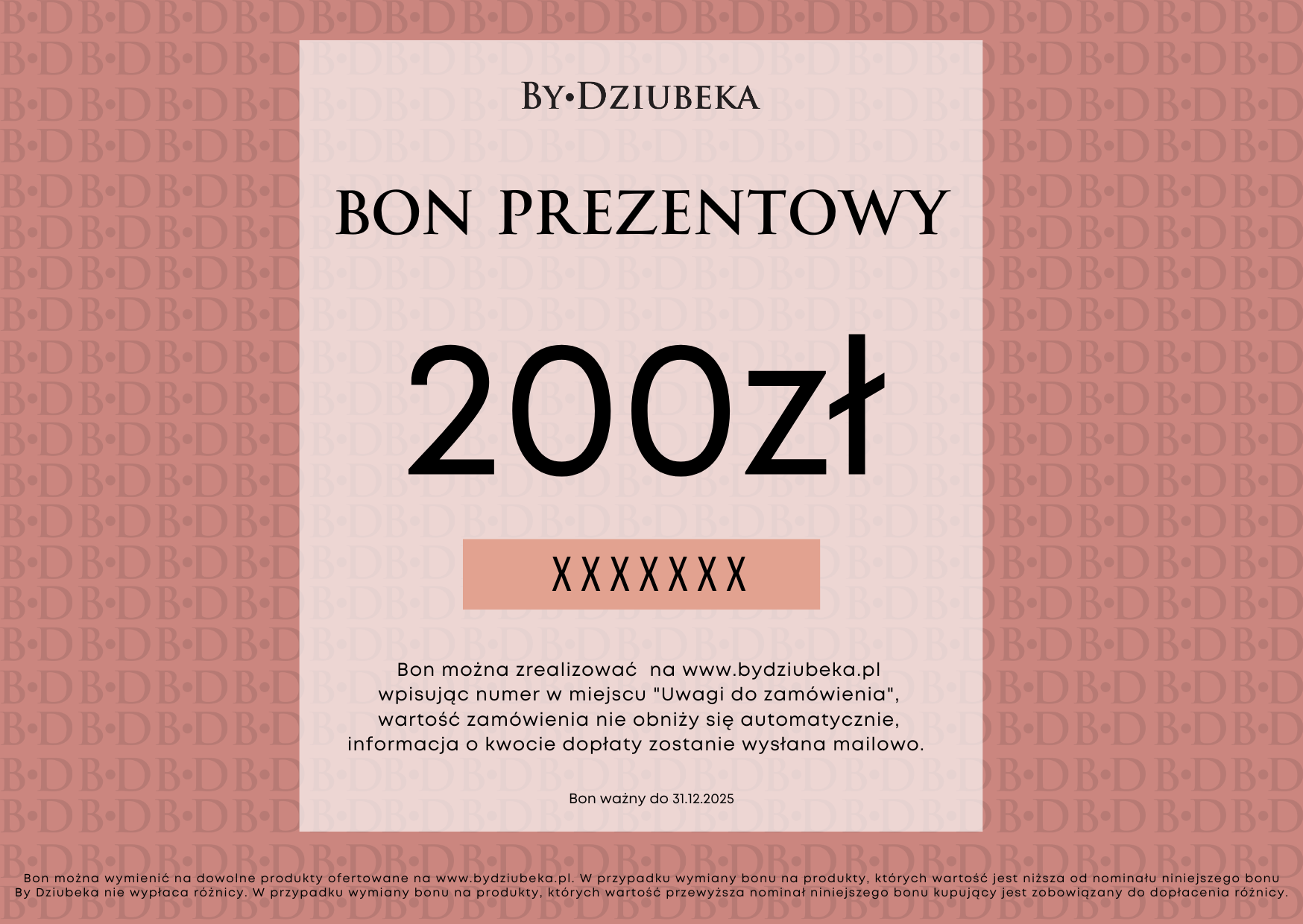 Bon Prezentowy 200 zł online do wydruku BON200 - By Dziubeka