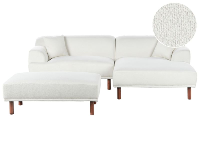 Narożnik Holt Boucle Biały z otomaną dla 3 osób Lewostronny 1 kpl