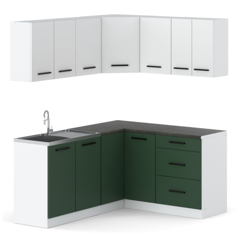 Zestaw Kuchenny Hurtownia-Mebli Z Blatem Kuchnia narożna Diana 320cm Biały Mat Biały Mat/Butelkowa Zieleń 320x47x145 cm 1szt.