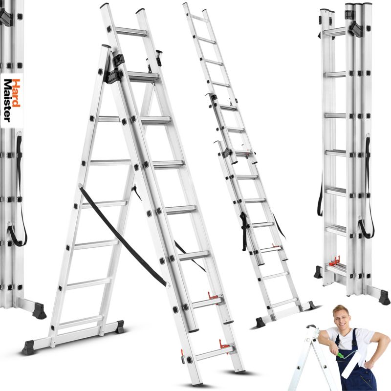 Drabina Aluminiowa Hardmaister 3x7 stopni Wielofunkcyjna Uniwersalna wys. Robocza 5m 1 szt