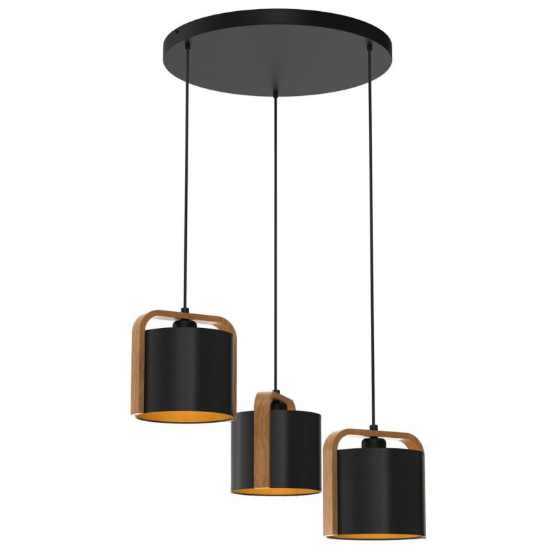 Lampa wisząca Luminex Jonko czarny matowa-jasne drewno wym: 120 x 47 x 47 cm 3xE27 x 15W 1 szt.