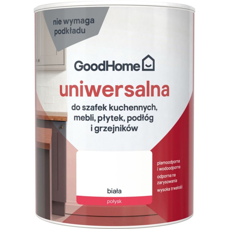 Farba uniwersalna GoodHome Reno biały połysk 0,75 l