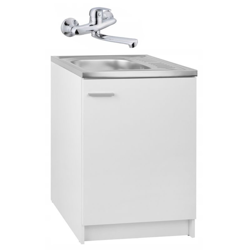 Szafka Kuchenna Stamar Biała Stojąca 600 x 600 mm Zlewozmywak Bateria Ścienna Syfon 1 szt