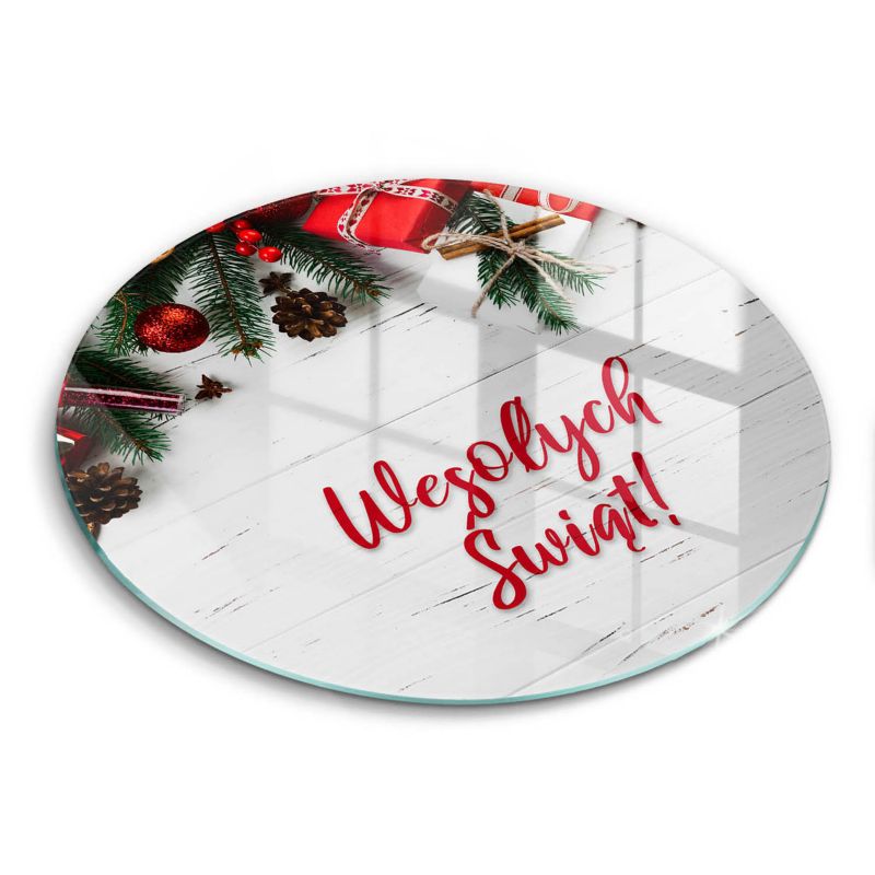 Szklana deska do krojenia Wallfluent fi30 cm Napis: Wesołych Świąt 1 szt.