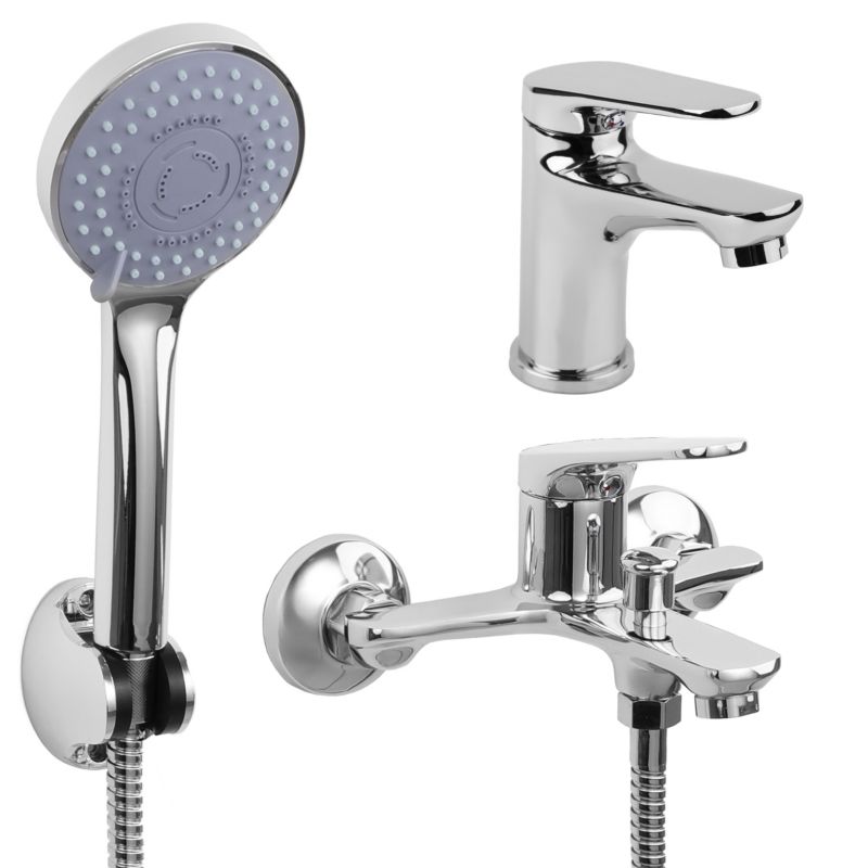 Zestaw baterii łazienkowych SONIA - YOKA HOME umywalkowa wannowo prysznicowa srebrny - 2 szt.