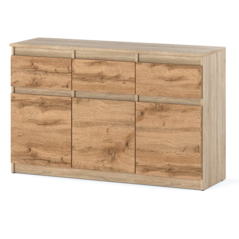 Komoda Hurtownia-Mebli Szuflady 3 Oleksa 3D3SZ 120cm Dąb Sonoma Dąb Wotan 120x35x75 cm 1szt.