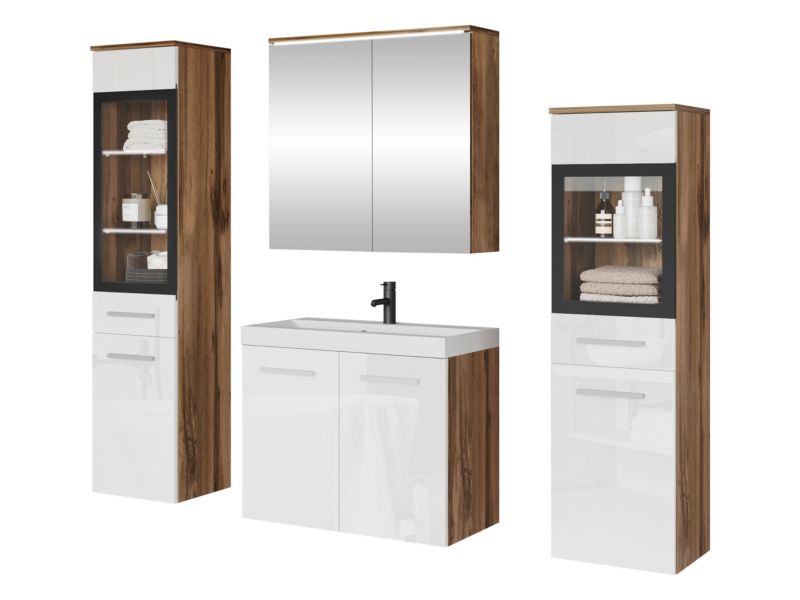 Meble łazienkowe MIRJAN 24 Madrit II z oświetleniem LED wotan/biały połysk 1 kpl.