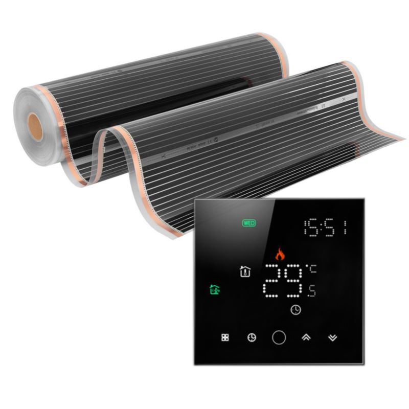 Zestaw folii grzewczych na podczerwień IR SILVER 160W 22m²,szer.100cm + Leo Czarny 1szt