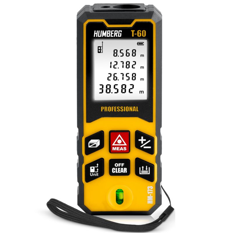 Dalmierz laserowy Humberg kątomierz cyfrowy miernik poziomica zasięg 60m czarno-żółty 1 szt.