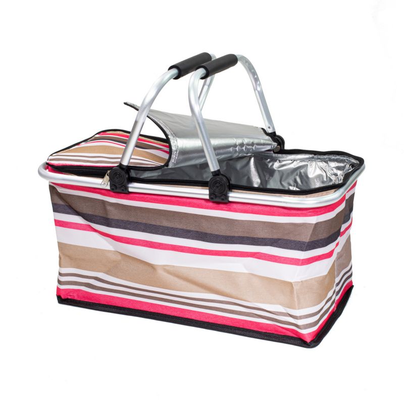 Kosz termiczny Be-active.pl torba na zakupy piknik 30 litrów różowe paski 1szt