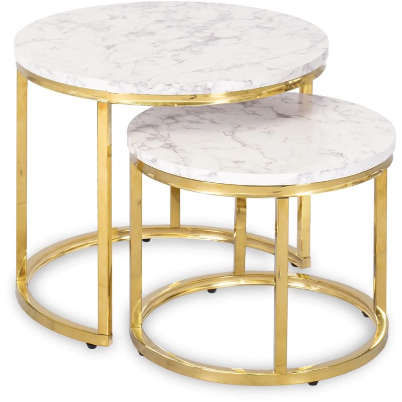 Zestaw Stolików Kawowych Olis 43 cm/53 cm Mebel Elite Biały Marmur/Złoty 1 kpl